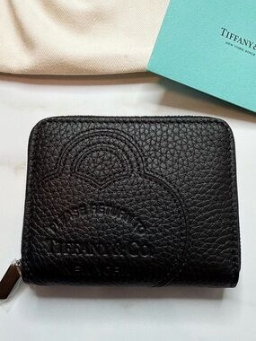 Tiffany & Co. Black Pebbled Leather Zip Coin Wallet